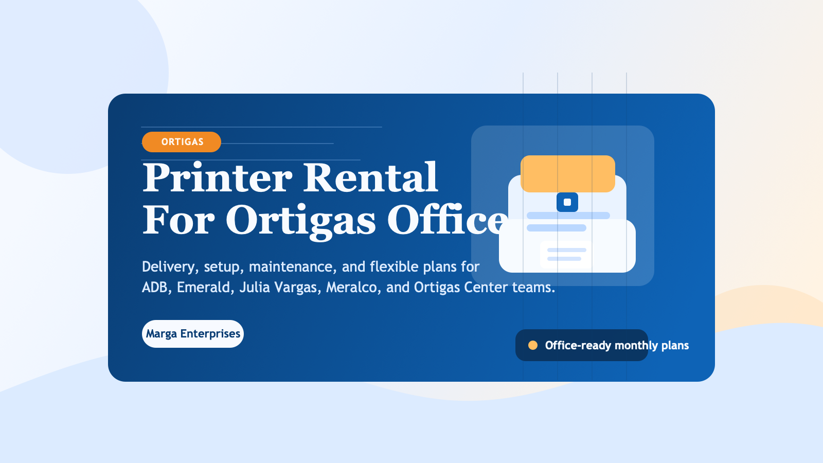Printer rental Ortigas office banner for Marga Enterprises