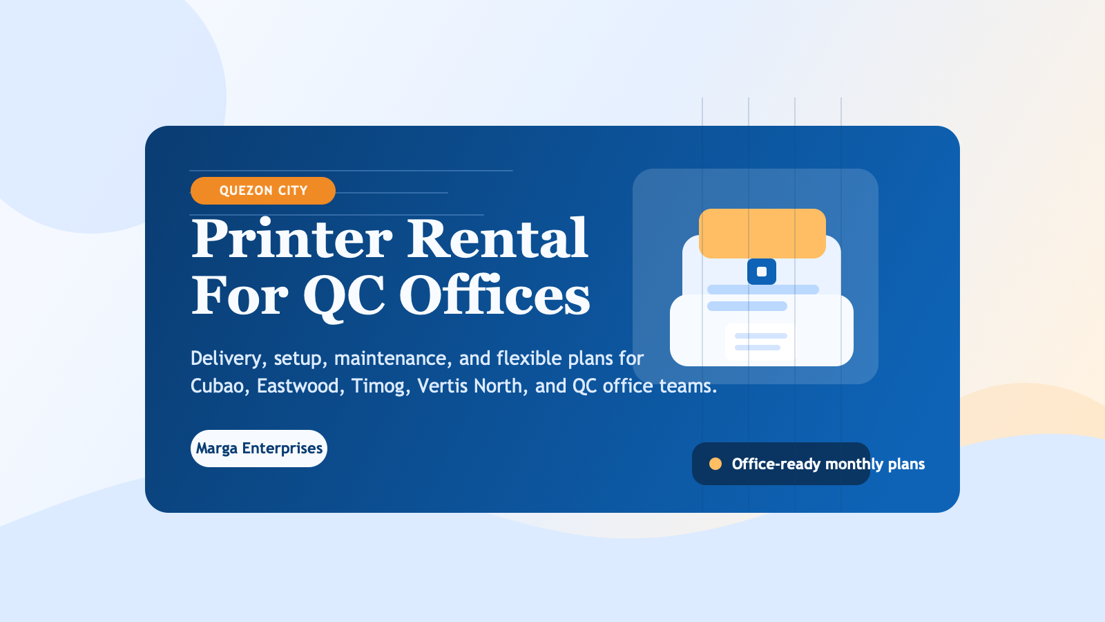 Printer rental Quezon City office banner for Marga Enterprises