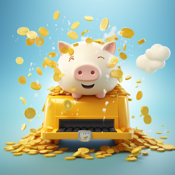 cheerful piggy bank. save money with paper leasing company