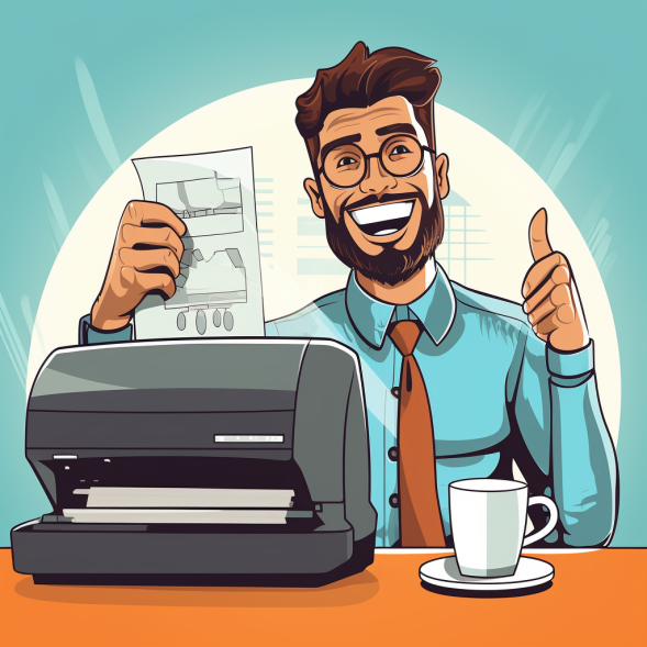 happy bussinessperson with Printer leasing