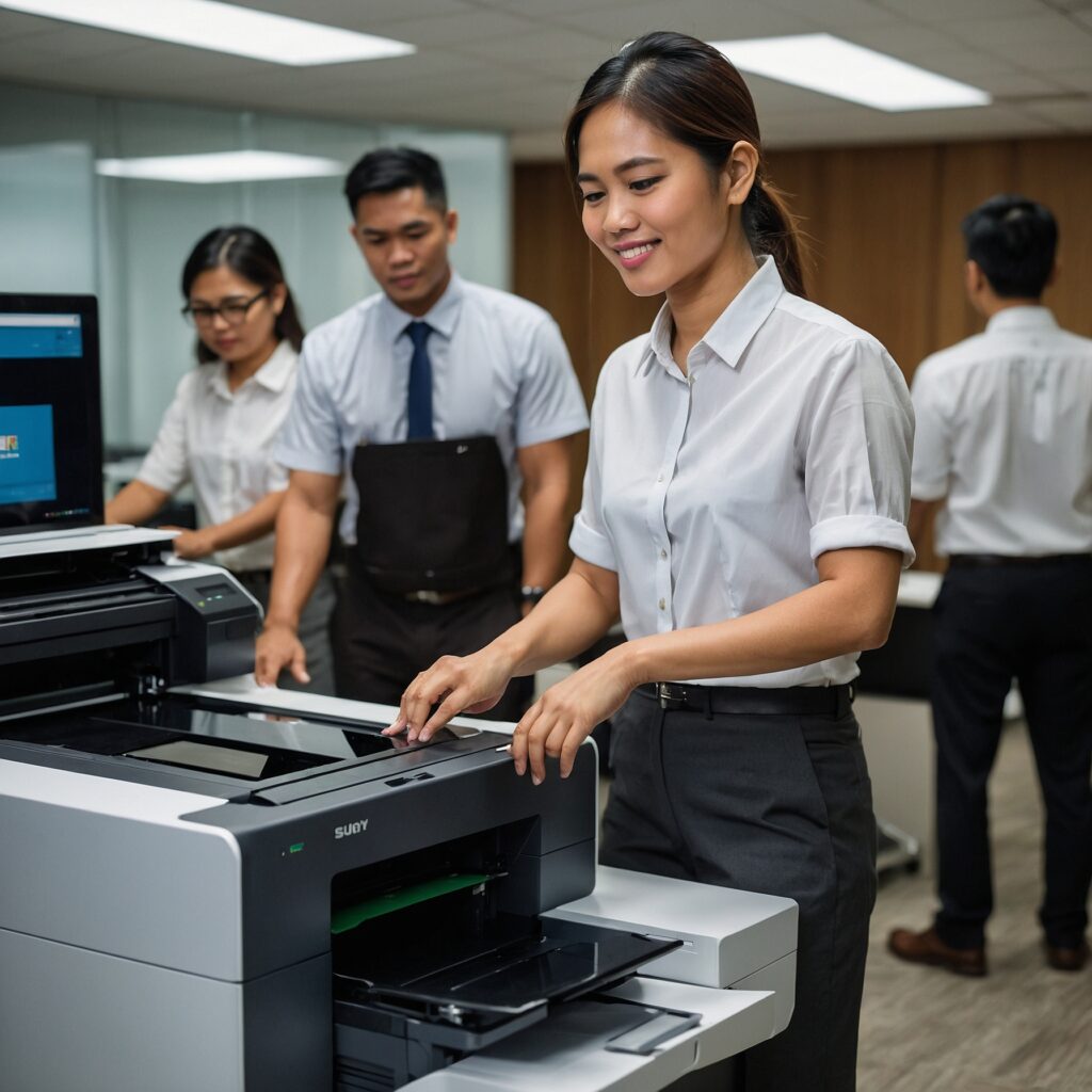 Cost Comparison: Renting vs. Buying a Copier 3 Leonardo kino xl filipino employees using a printer in an offi 1 10