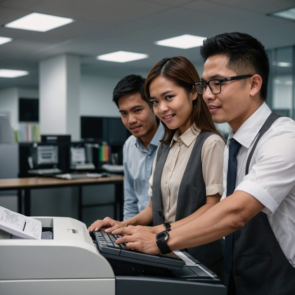 Troubleshooting Common Copier Issues 3 Leonardo kino xl filipino employees using a copier in an offic 1 7